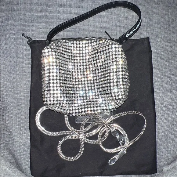 Alexander Wang heiress pouch in rhinestone mesh handbag silver AUTHENTIC - Picture 7 of 13